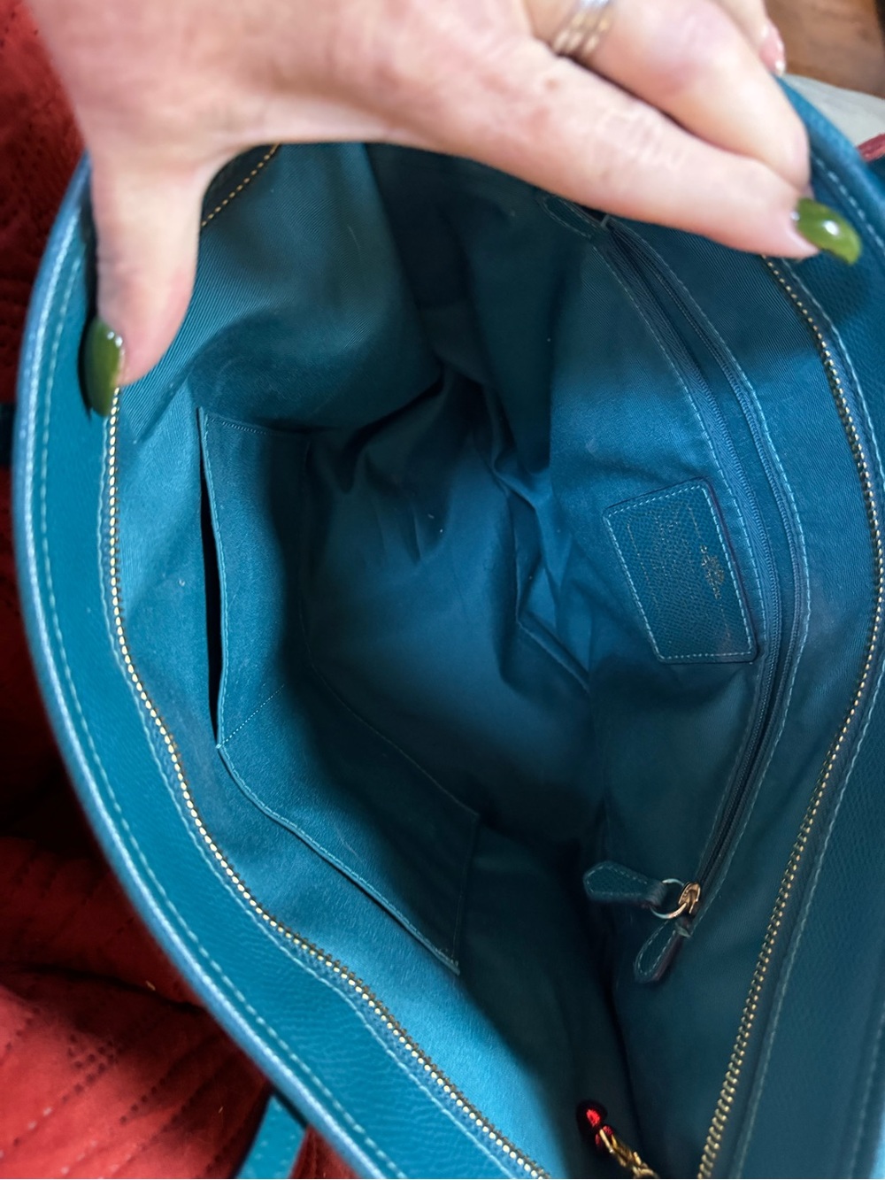Coach Pebbled Leather Tote in Teal with Gold Hardware AND Coach Cherry 🍒 tag - Picture 4 of 7